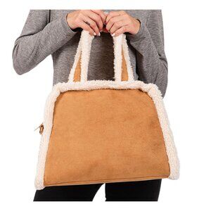 Tigerstars Camel Fleece Trim Crossbody Tote Bag